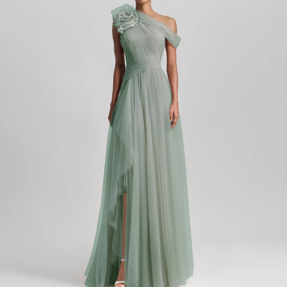 Gemy Maalouf Dress (Mint Long Dress With Flower Design)